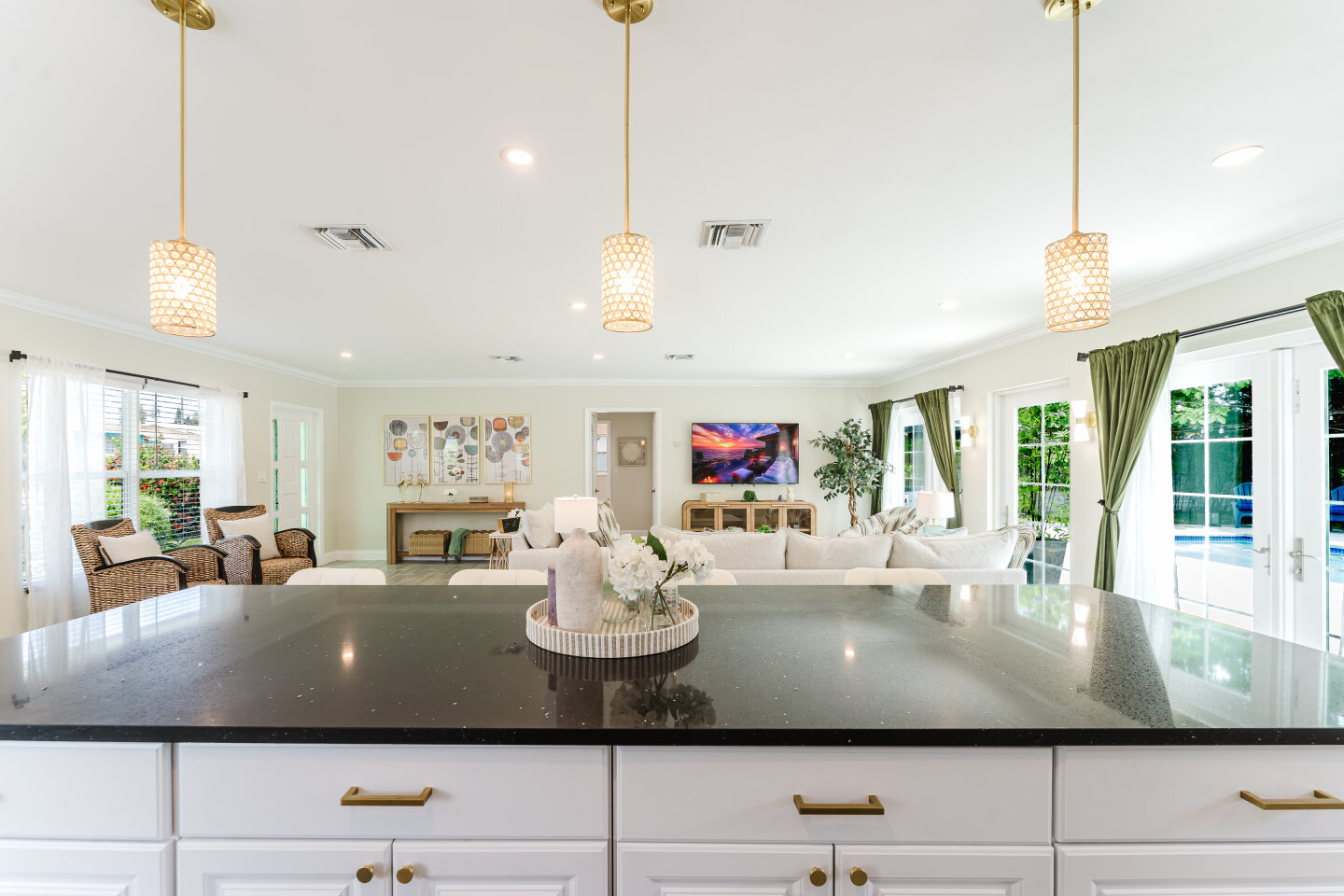 Open chef's kitchen with island seating